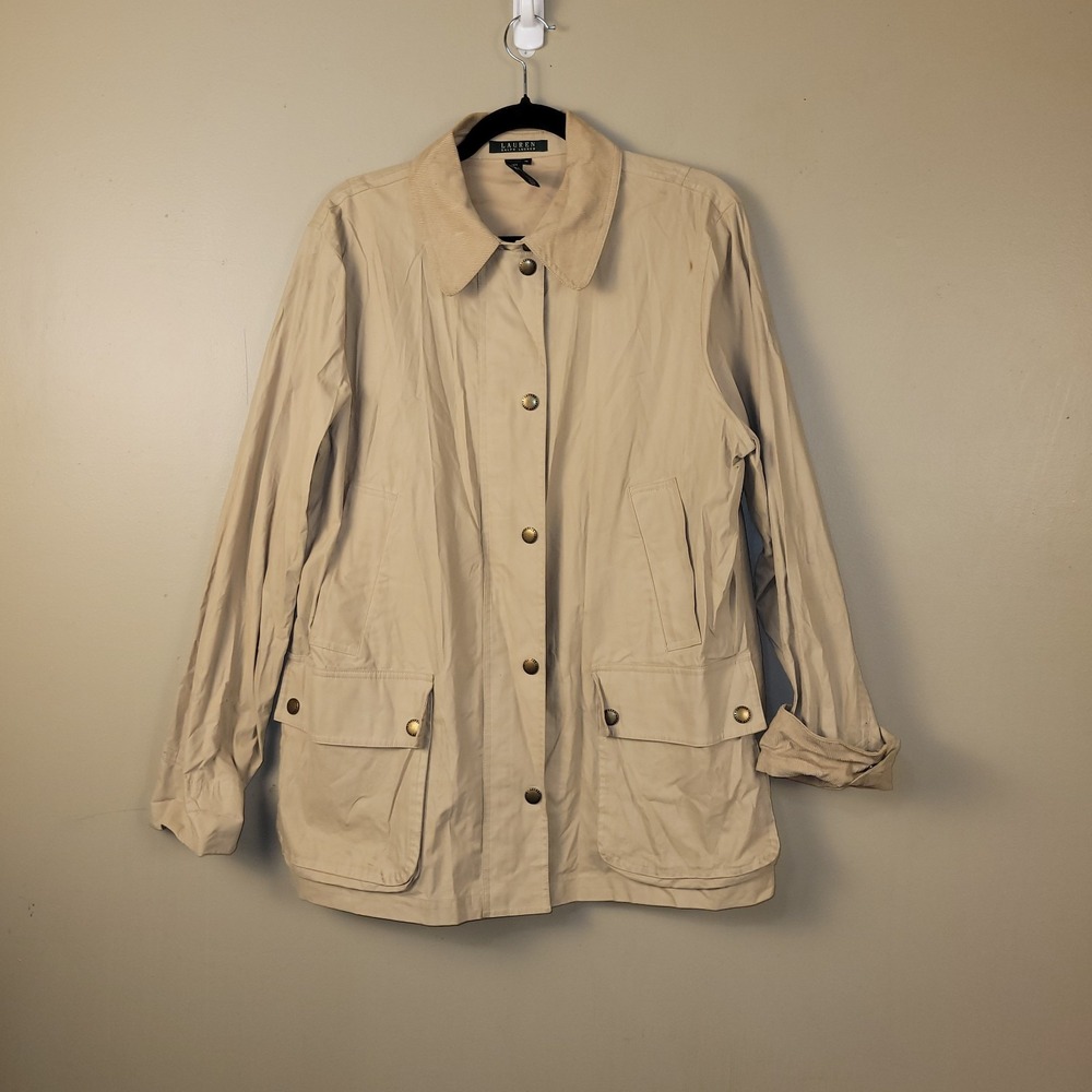 Ralph Lauren XL Beige‎ Cotton Twill Cord Collar Chore Barn Utility Jacket Coat